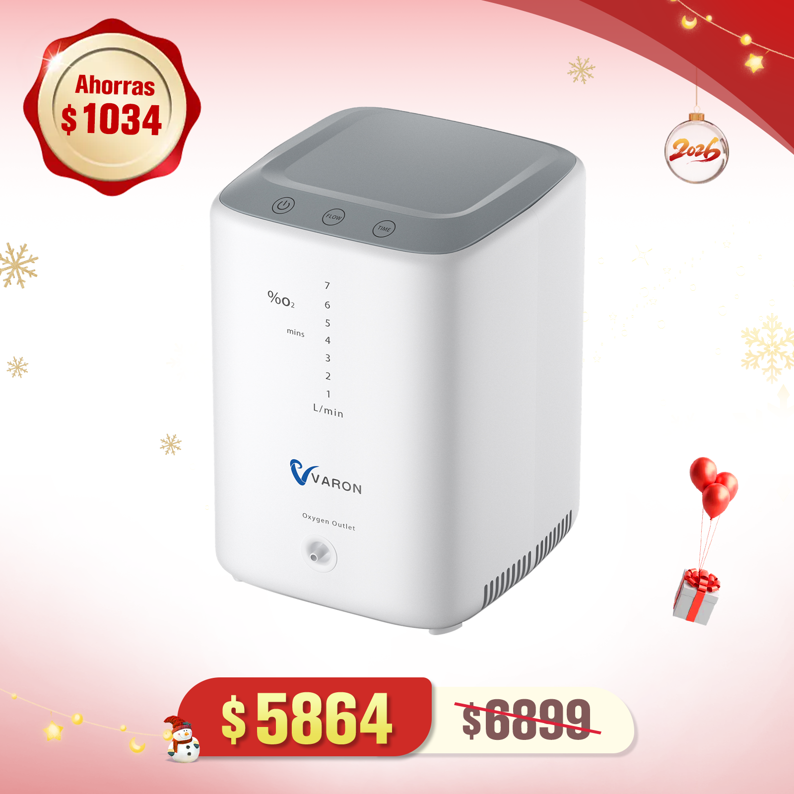 Concentrador de oxígeno doméstico VARON VH-3 | Terapia cómoda de  1-7 niveles (ajustable)