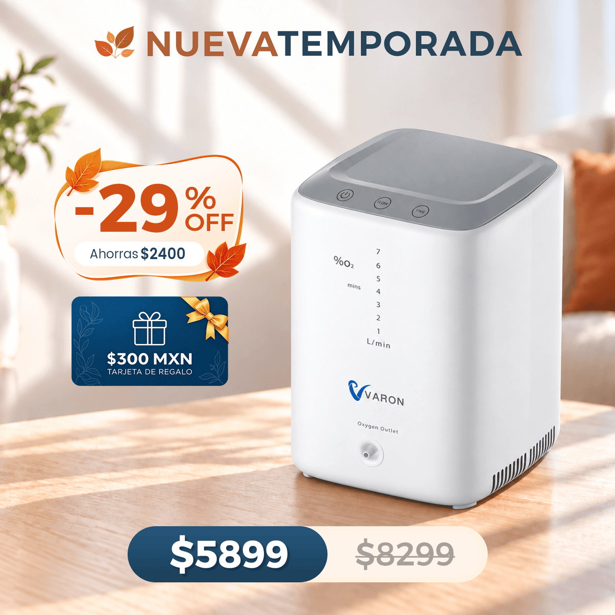 Concentrador de oxígeno doméstico VARON VH-3 | Terapia cómoda de  1-7 niveles (ajustable)