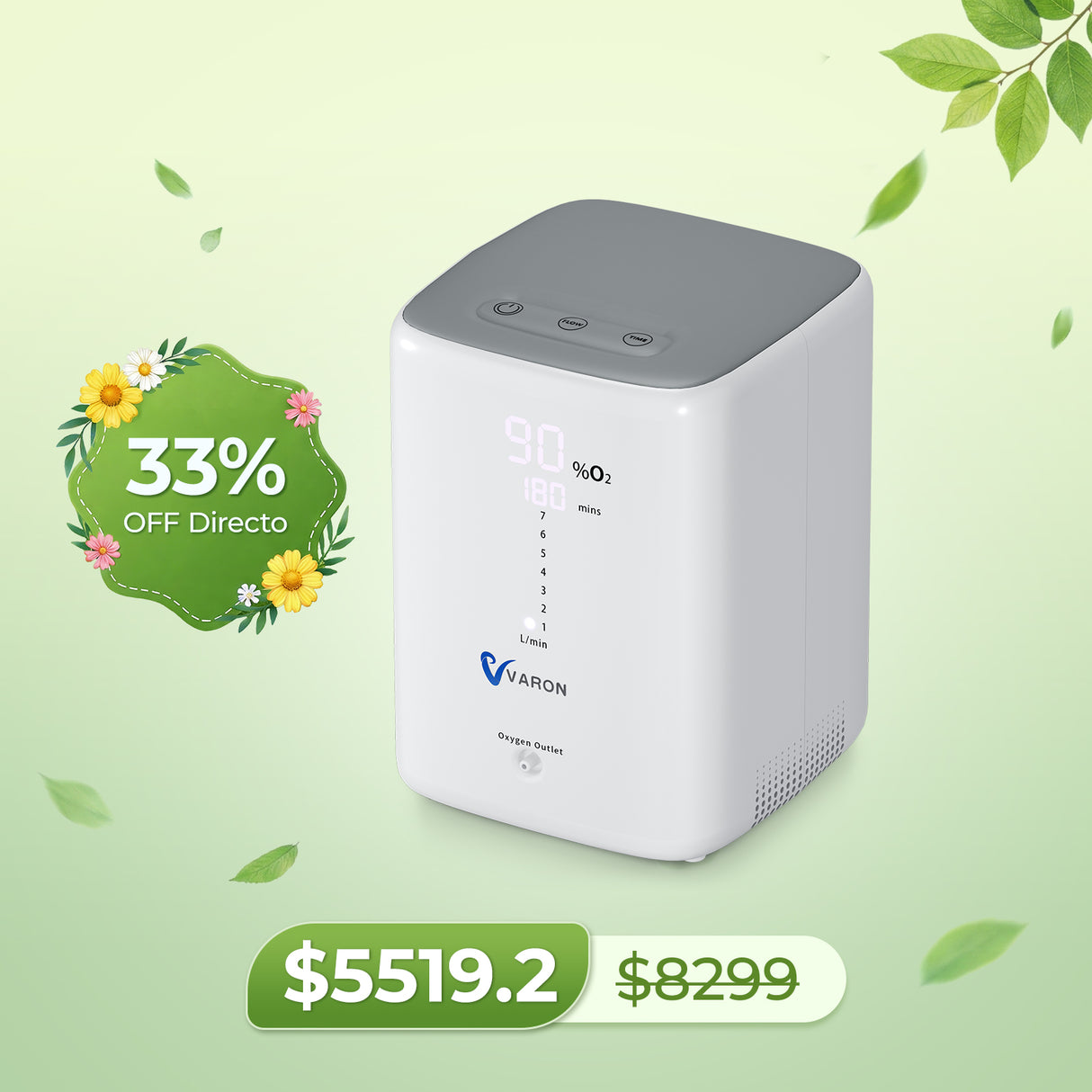 Concentrador de oxígeno doméstico VARON VH-3 | Terapia cómoda de  1-7 niveles (ajustable)