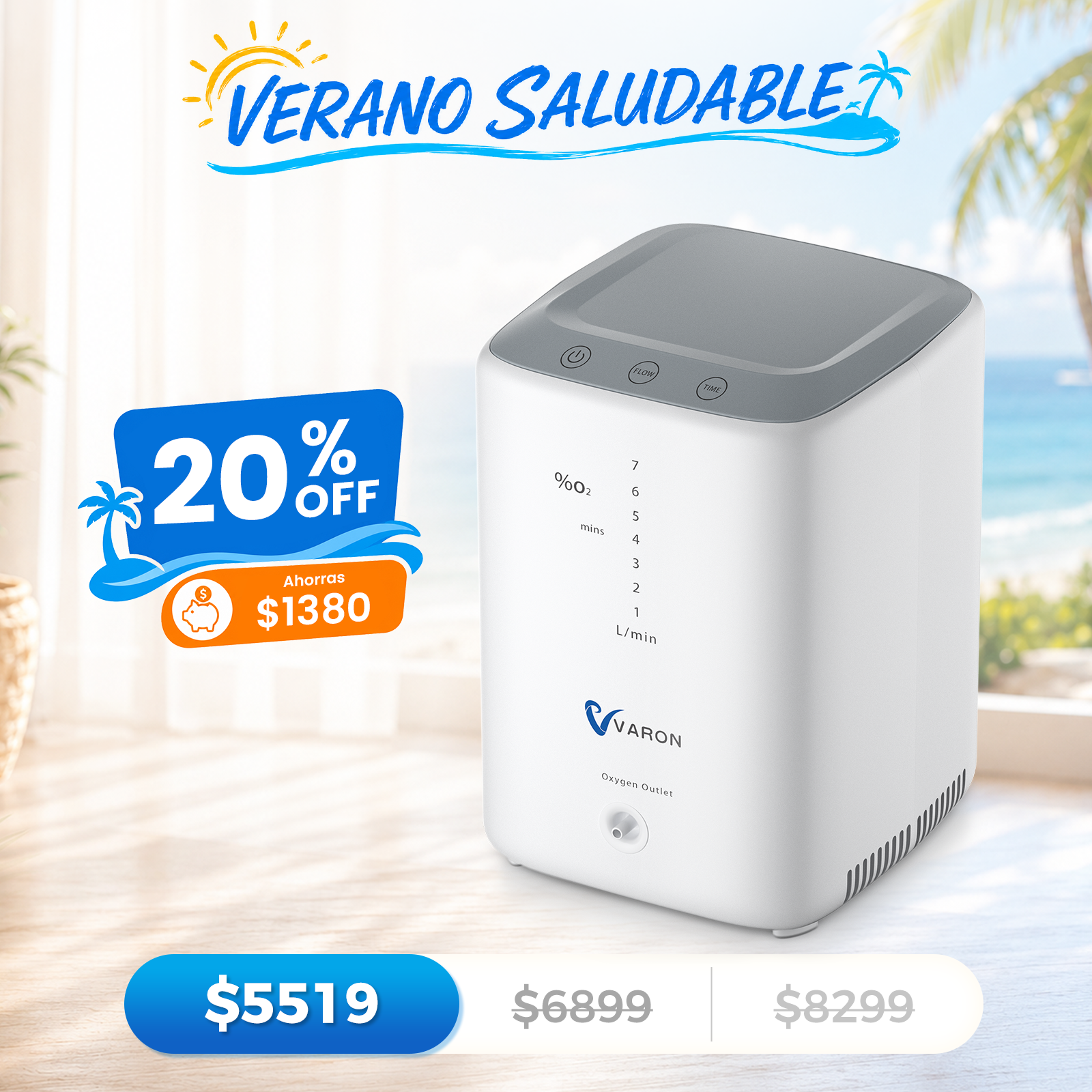Concentrador de oxígeno doméstico VARON VH-3 | Terapia cómoda de  1-7 niveles (ajustable)