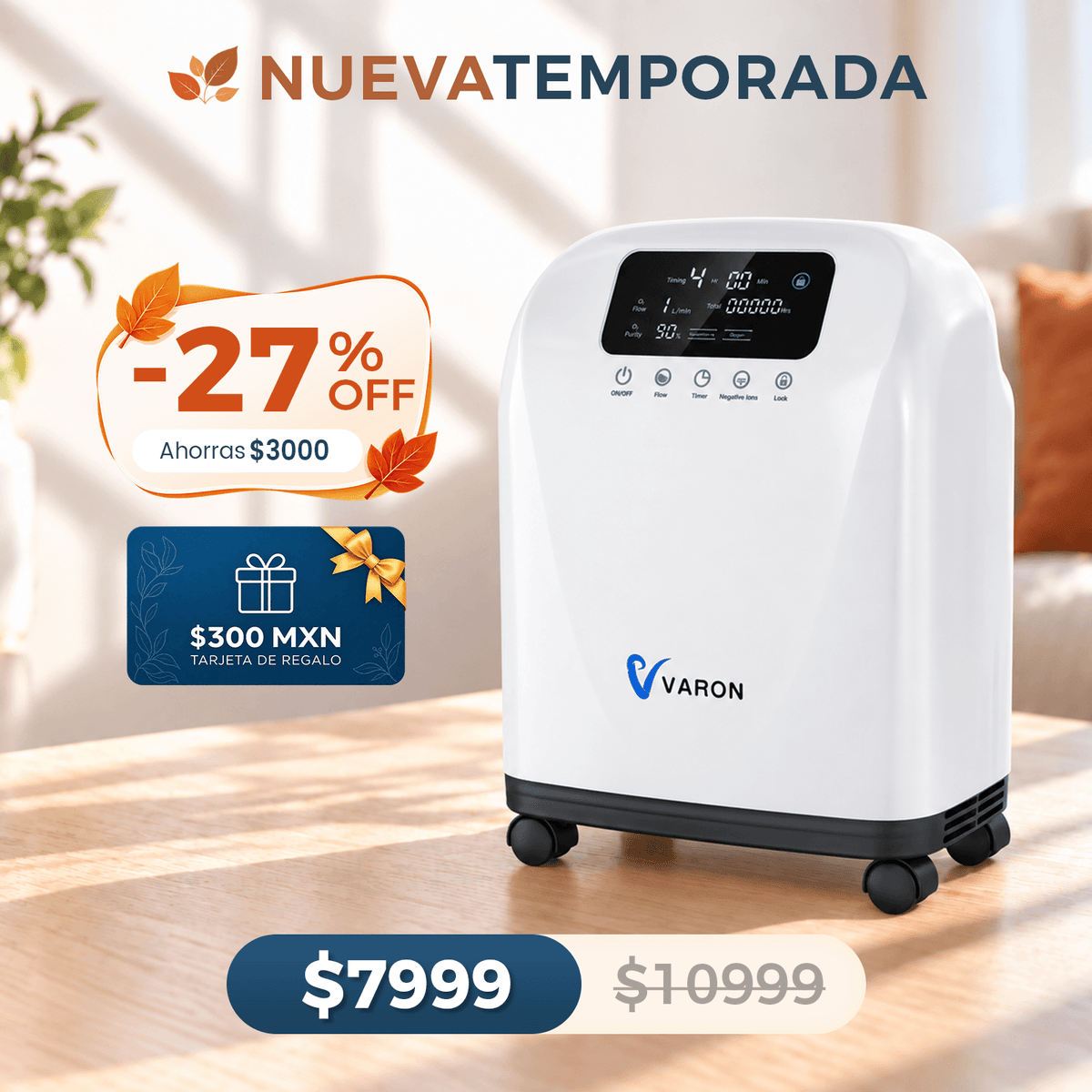 Concentrador de oxígeno doméstico VARON VH-4 | Terapia confortable de 1-9 niveles (ajustable)