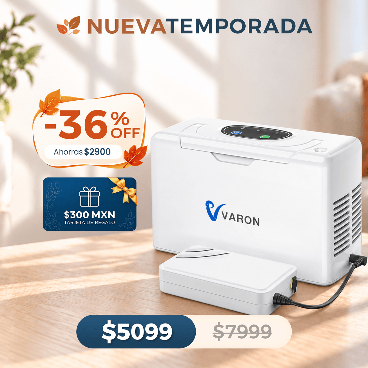 Concentrador de oxígeno portátil continuo VARON VL-2 Light de 3 l/min