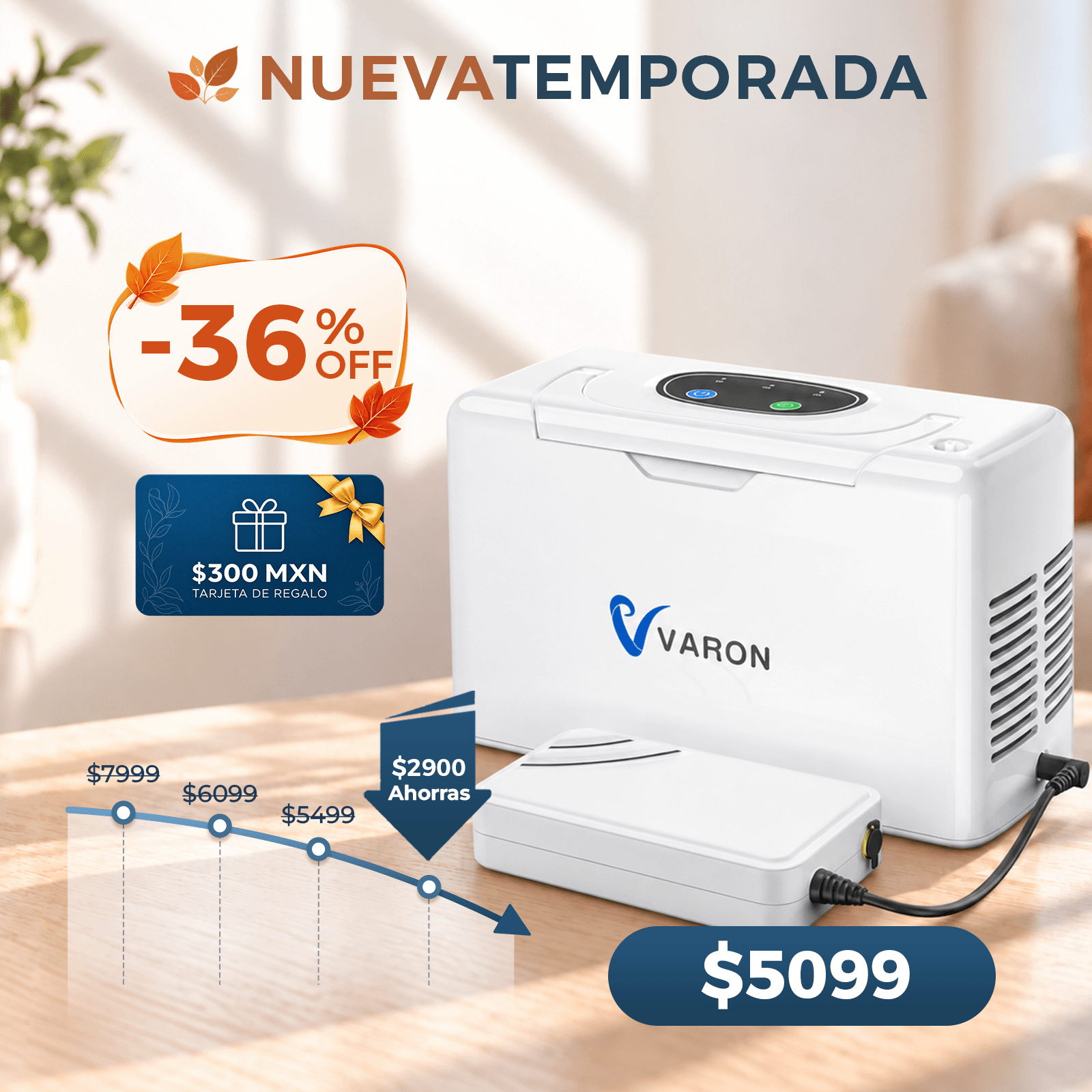 Concentrador de oxígeno portátil continuo VARON VL-2 Light de 3 l/min