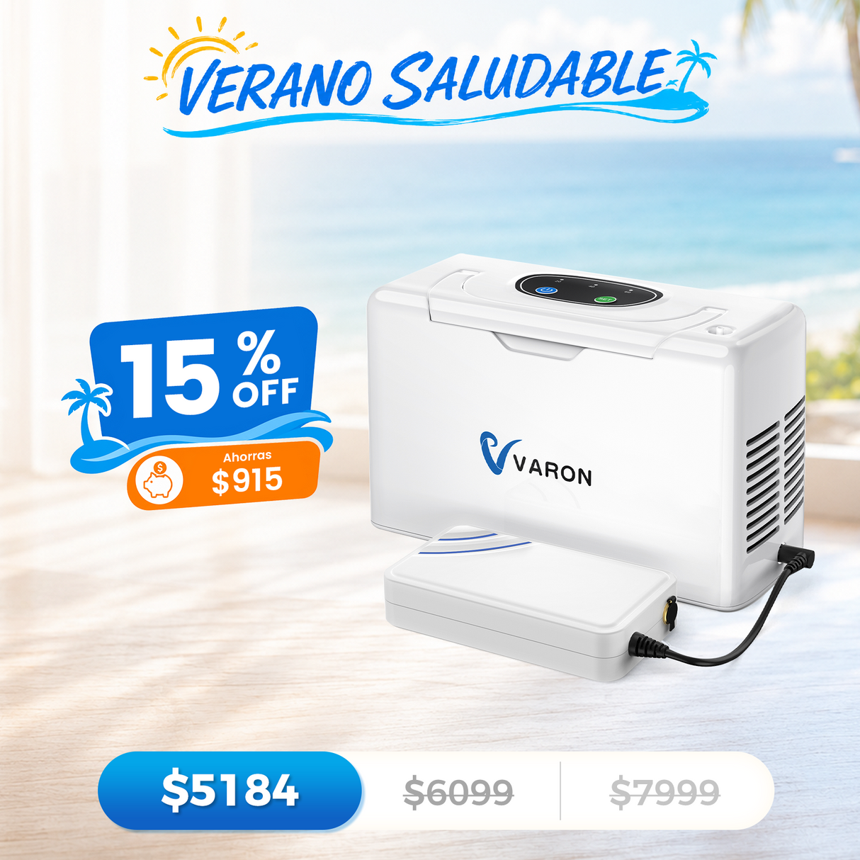 Concentrador de oxígeno portátil continuo VARON VL-2 Light de 3 l/min