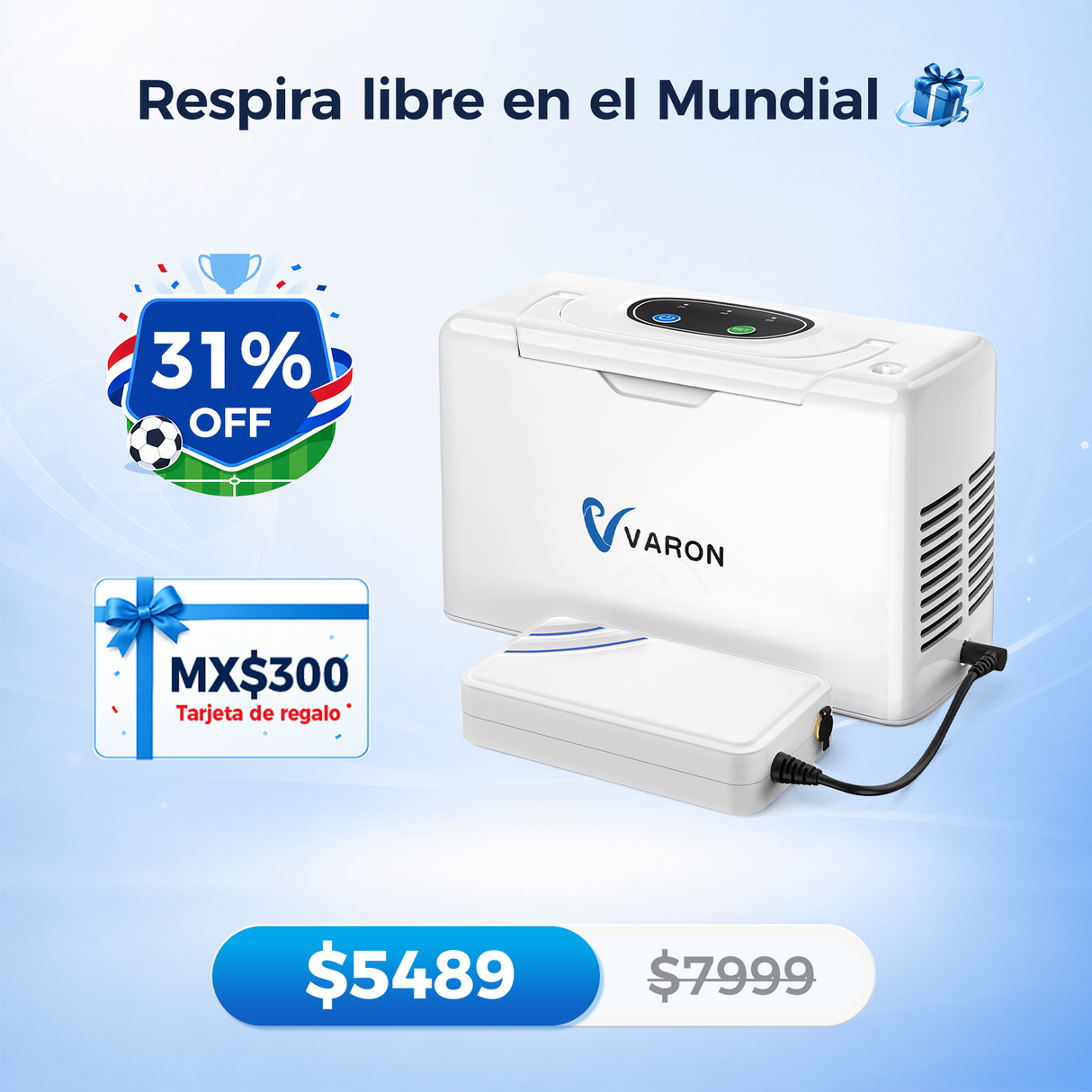 Concentrador de oxígeno portátil continuo VARON VL-2 Light de 3 l/min