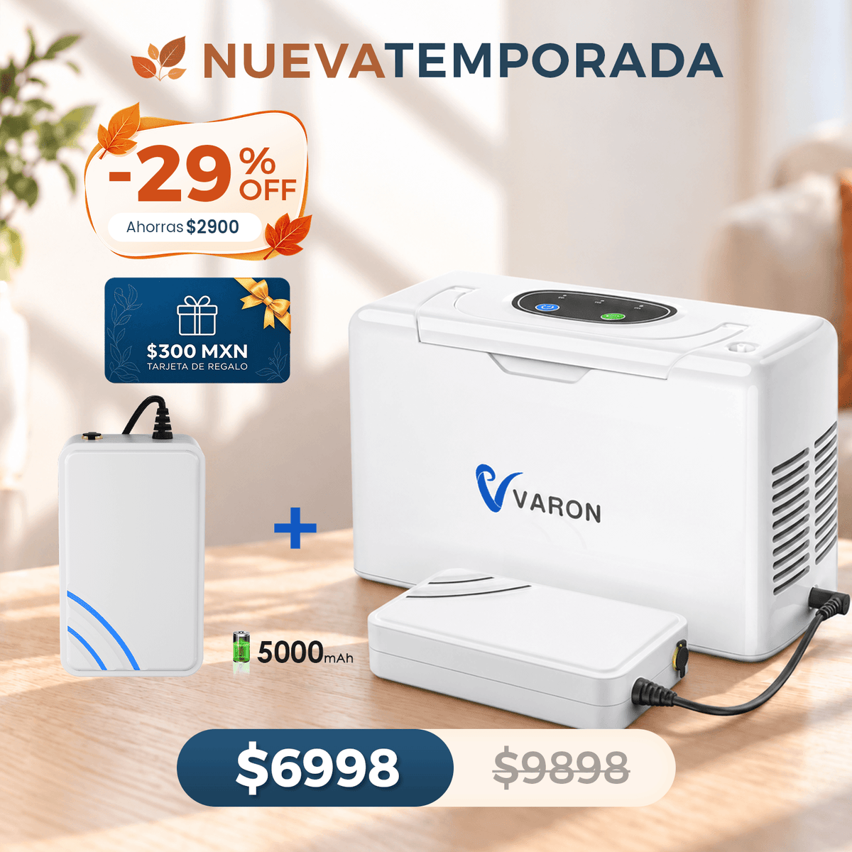 Concentrador de oxígeno portátil continuo VARON VL-2 Light de 3 l/min