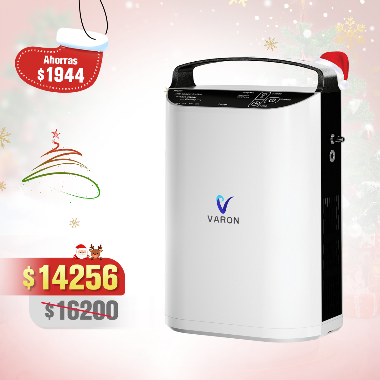 VARON VP-1 | Concentrador de oxígeno portátil de flujo pulsado (1-5 configuraciones)