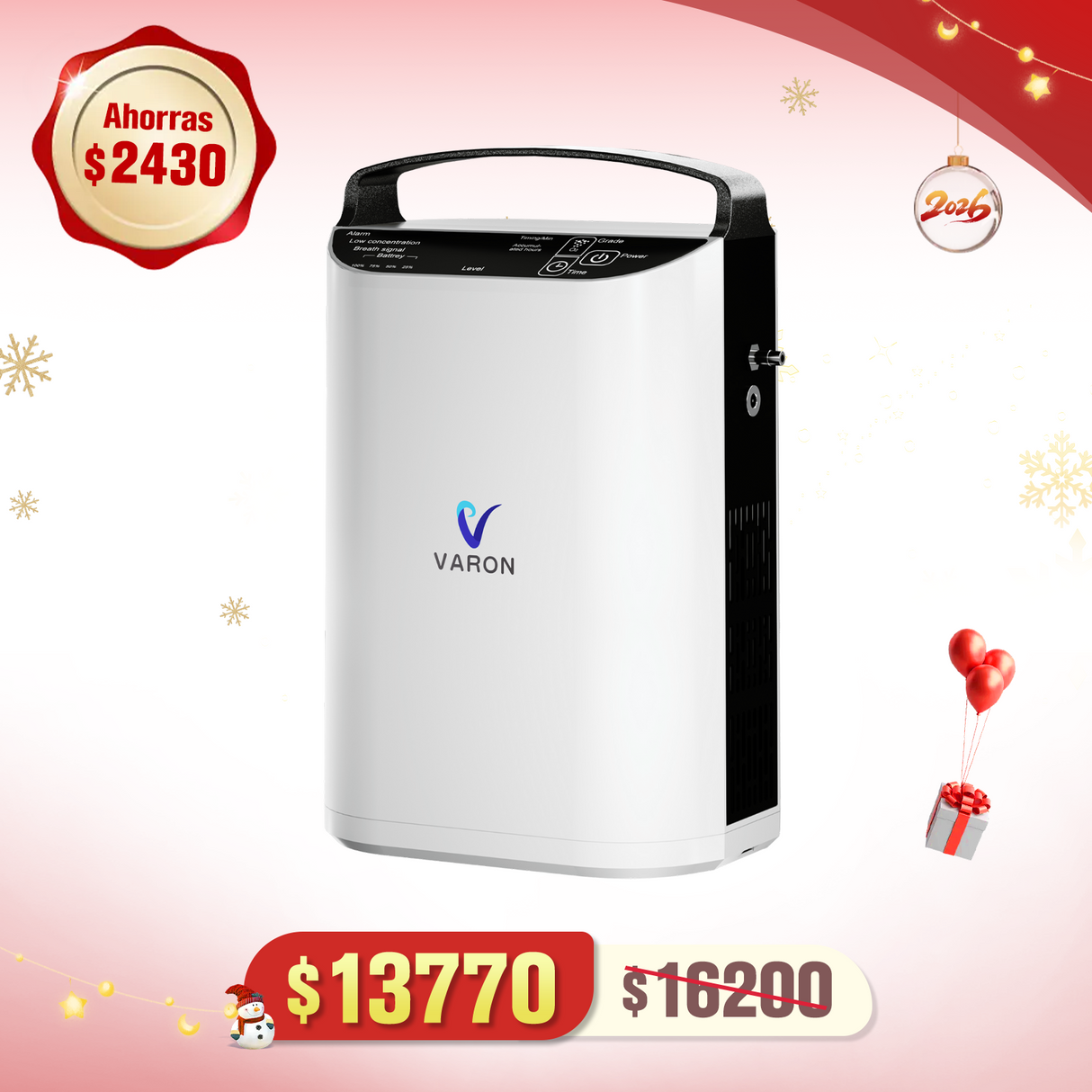 VARON VP-1 | Concentrador de oxígeno portátil de flujo pulsado (1-5 configuraciones)