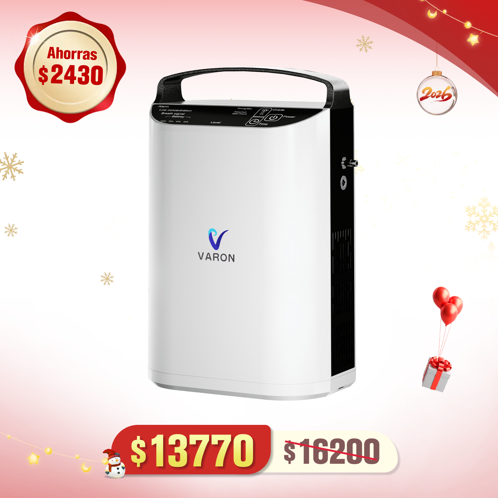 VARON VP-1 | Concentrador de oxígeno portátil de flujo pulsado (1-5 configuraciones)