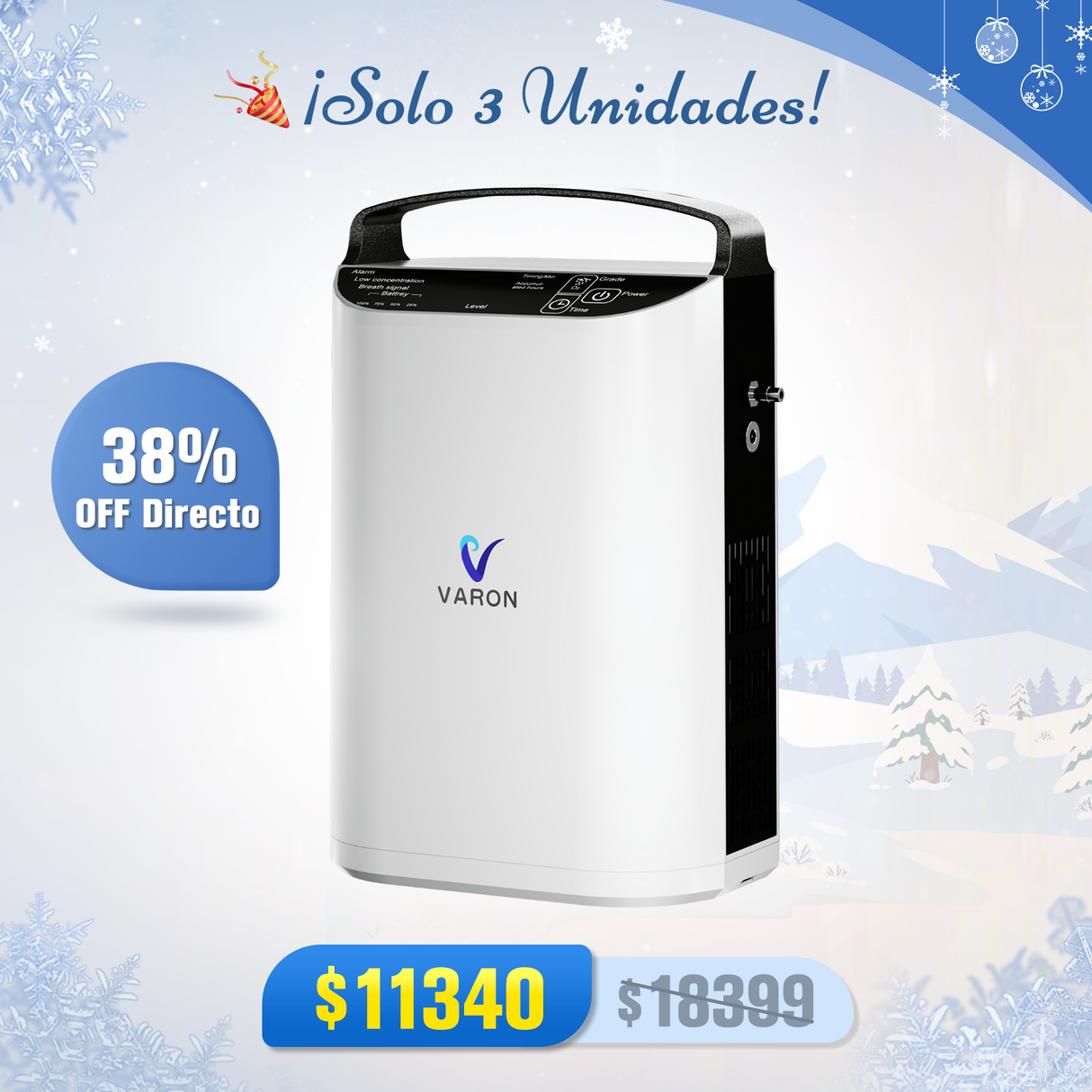 VARON VP-1 | Concentrador de oxígeno portátil de flujo pulsado (1-5 configuraciones)