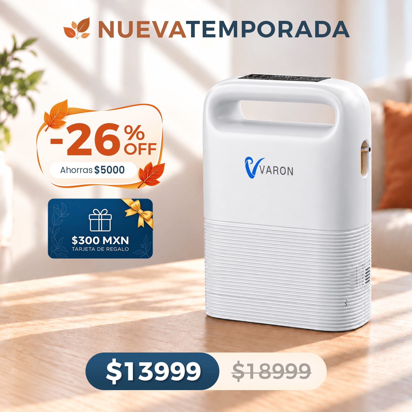 Concentrador de oxígeno portátil VARON VP-2 Pulse | 93 % de oxígeno, batería de larga duración