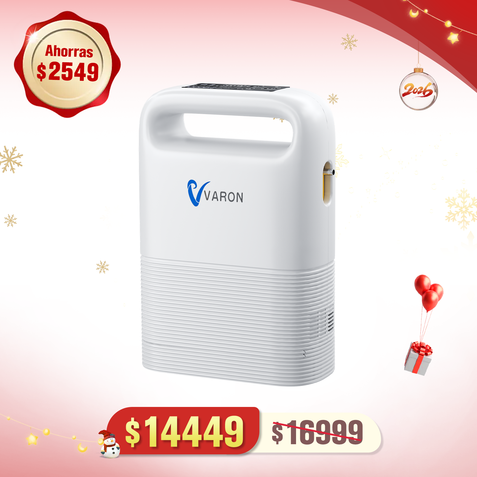 Concentrador de oxígeno portátil VARON VP-2 Pulse | 93 % de oxígeno, batería de larga duración