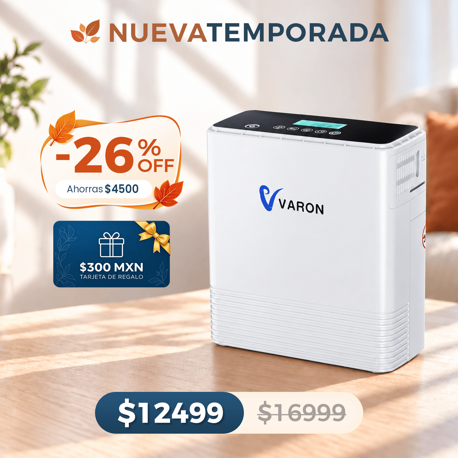 Concentrador de oxígeno portátil continuo VARON VP-6 | Caudal de  1-6 niveles (ajustable)