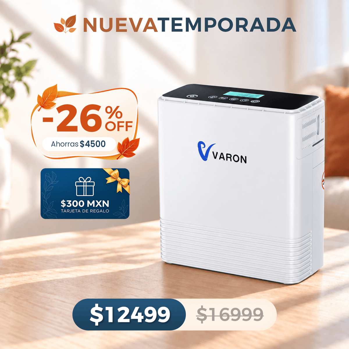 Concentrador de oxígeno portátil continuo VARON VP-6 | Caudal de  1-6 niveles (ajustable)