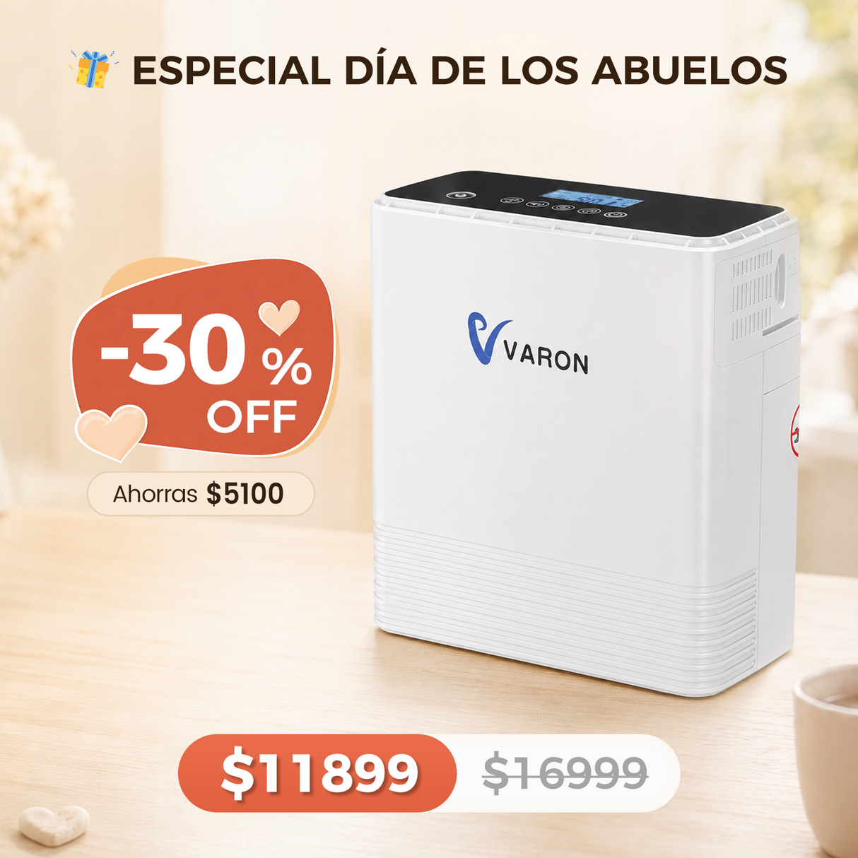 Concentrador de oxígeno portátil continuo VARON VP-6 | Caudal de  1-6 niveles (ajustable)