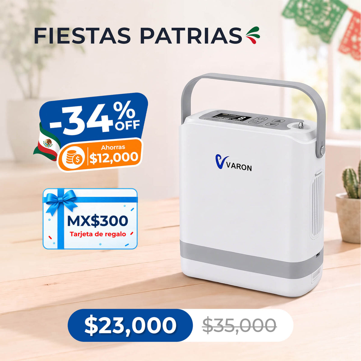 Nuevo VARON VP-8G | Concentrador de oxígeno portátil de flujo pulsátil (1–8 niveles)