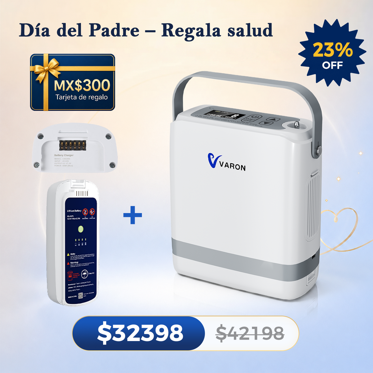 New VARON VP-8G | Concentrador de Oxígeno Portátil de Flujo por Pulsos (niveles 1–8)