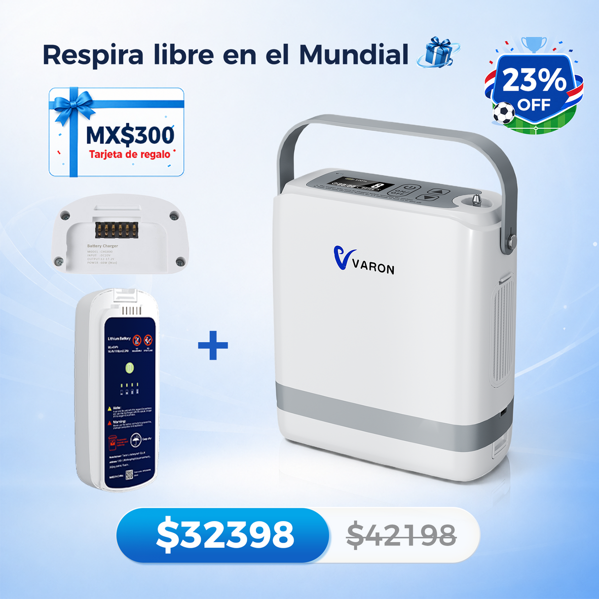 Nuevo VARON VP-8G | Concentrador de oxígeno portátil de flujo pulsátil (1–8 niveles)
