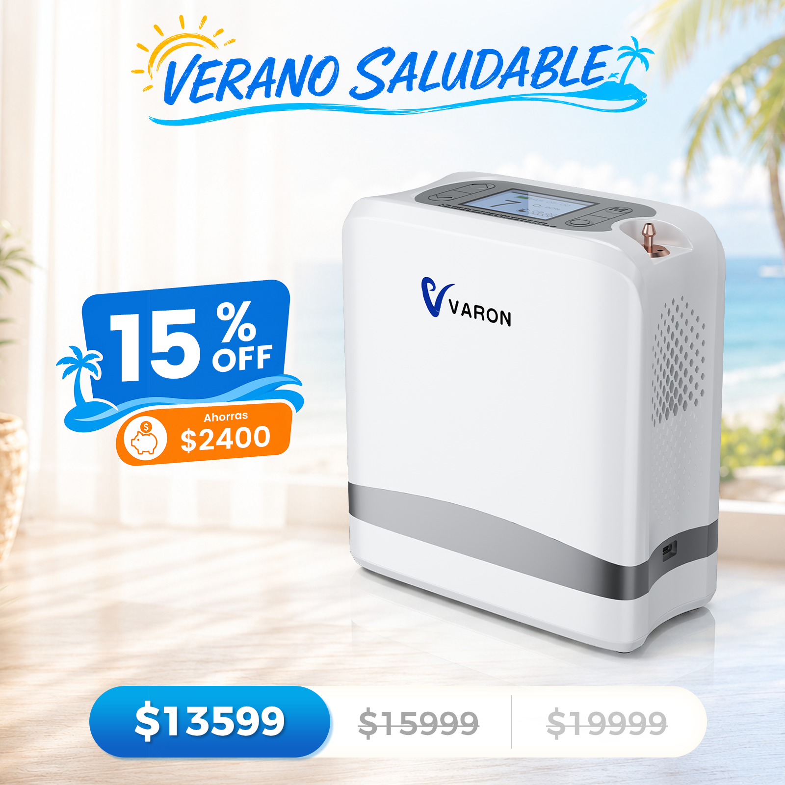 VARON VP-8 Lite | Concentrador de oxígeno de flujo pulsado ligero de 2 kg (7 niveles de flujo)