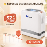 VARON VP-8 Lite | Concentrador de oxígeno de flujo pulsado ligero de 2 kg (7 niveles de flujo)