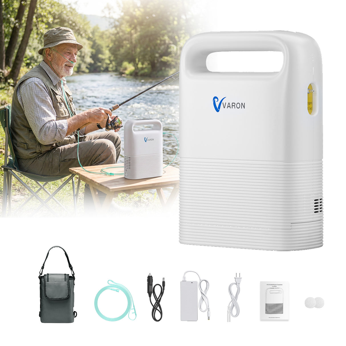 Concentrador de oxígeno portátil VARON VP-2 Pulse | 93 % de oxígeno, batería de larga duración