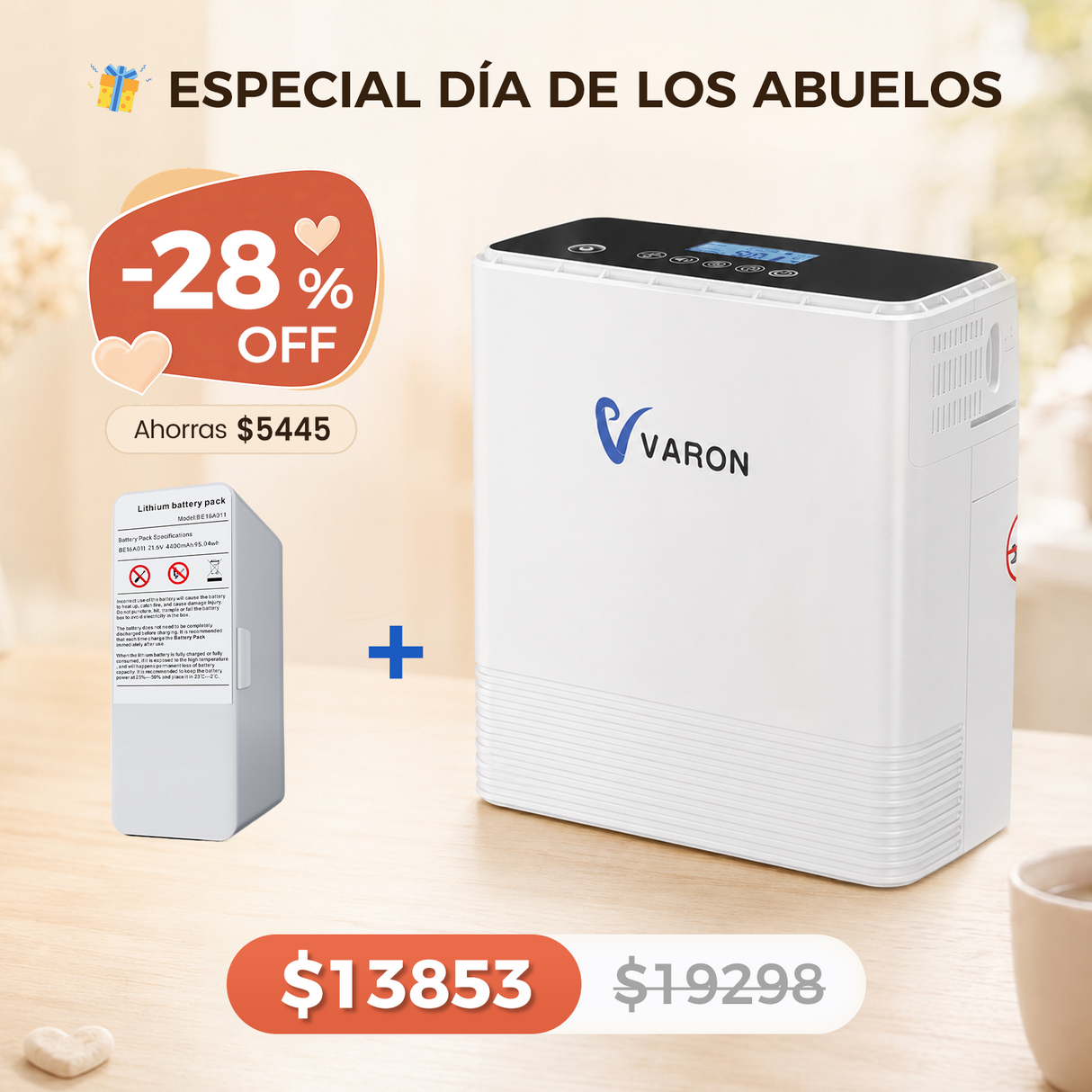 Concentrador de oxígeno portátil continuo VARON VP-6 | Caudal de  1-6 niveles (ajustable)