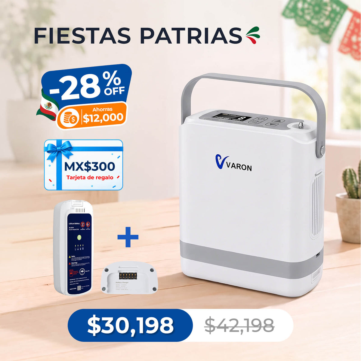 Nuevo VARON VP-8G | Concentrador de oxígeno portátil de flujo pulsátil (1–8 niveles)