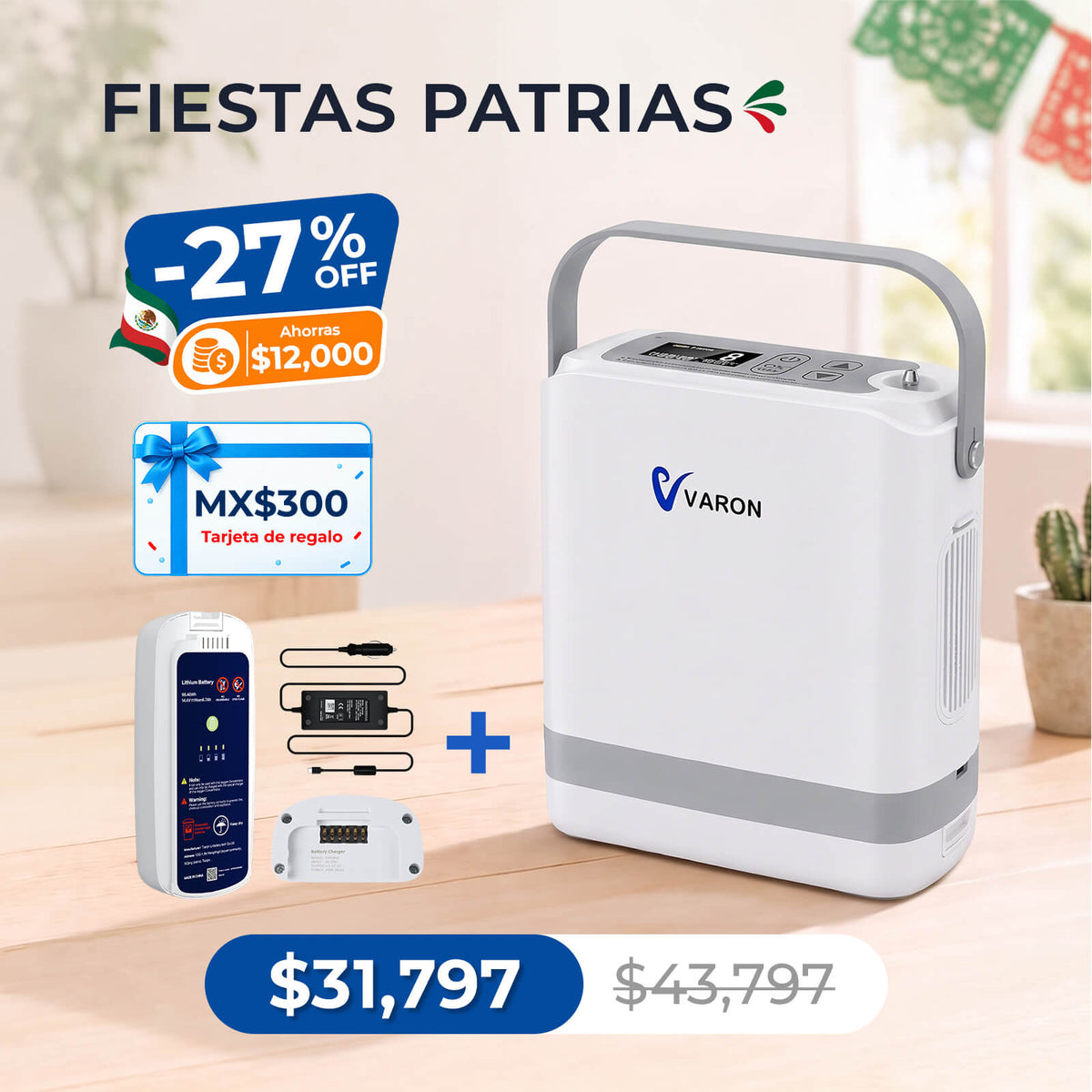Nuevo VARON VP-8G | Concentrador de oxígeno portátil de flujo pulsátil (1–8 niveles)