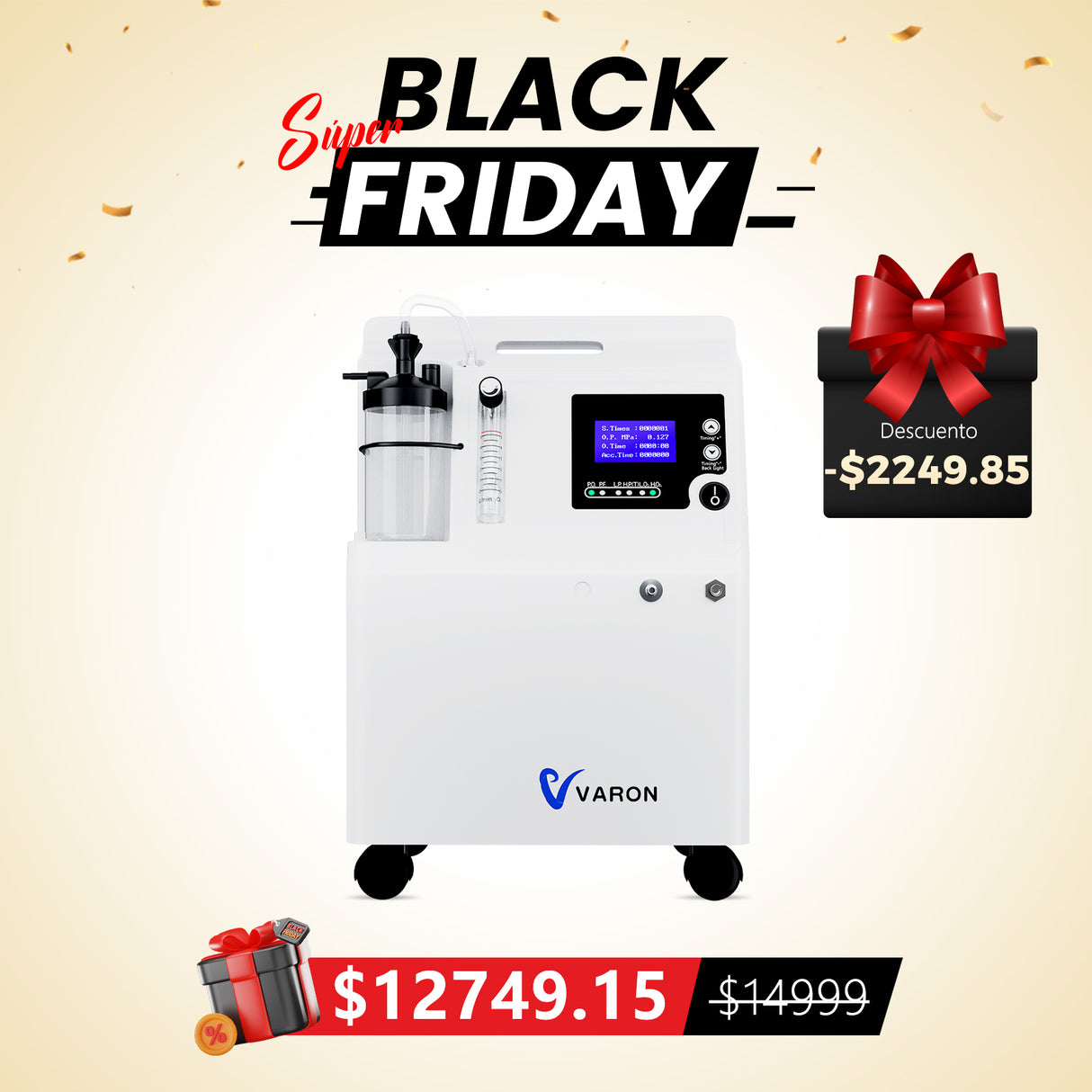 Concentrador de oxígeno VARON Serene de 5 Litros | Funcionamiento 72 h. Aprobado por la FDA y la CE