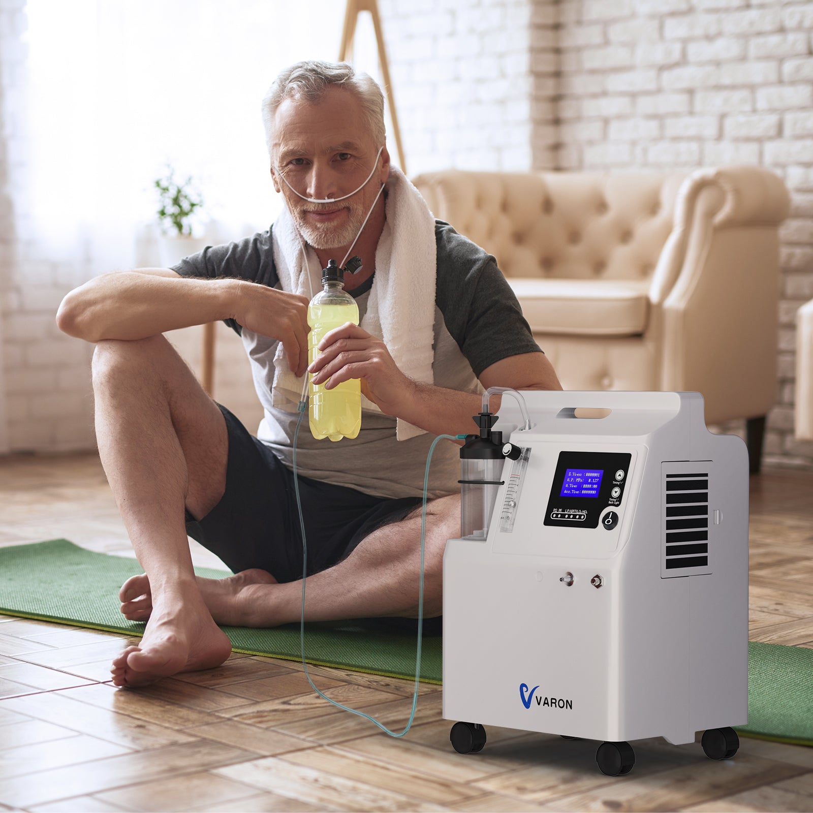 Uso del concentrador de oxígeno VARON Serene 5 para reponer oxígeno después del ejercicio