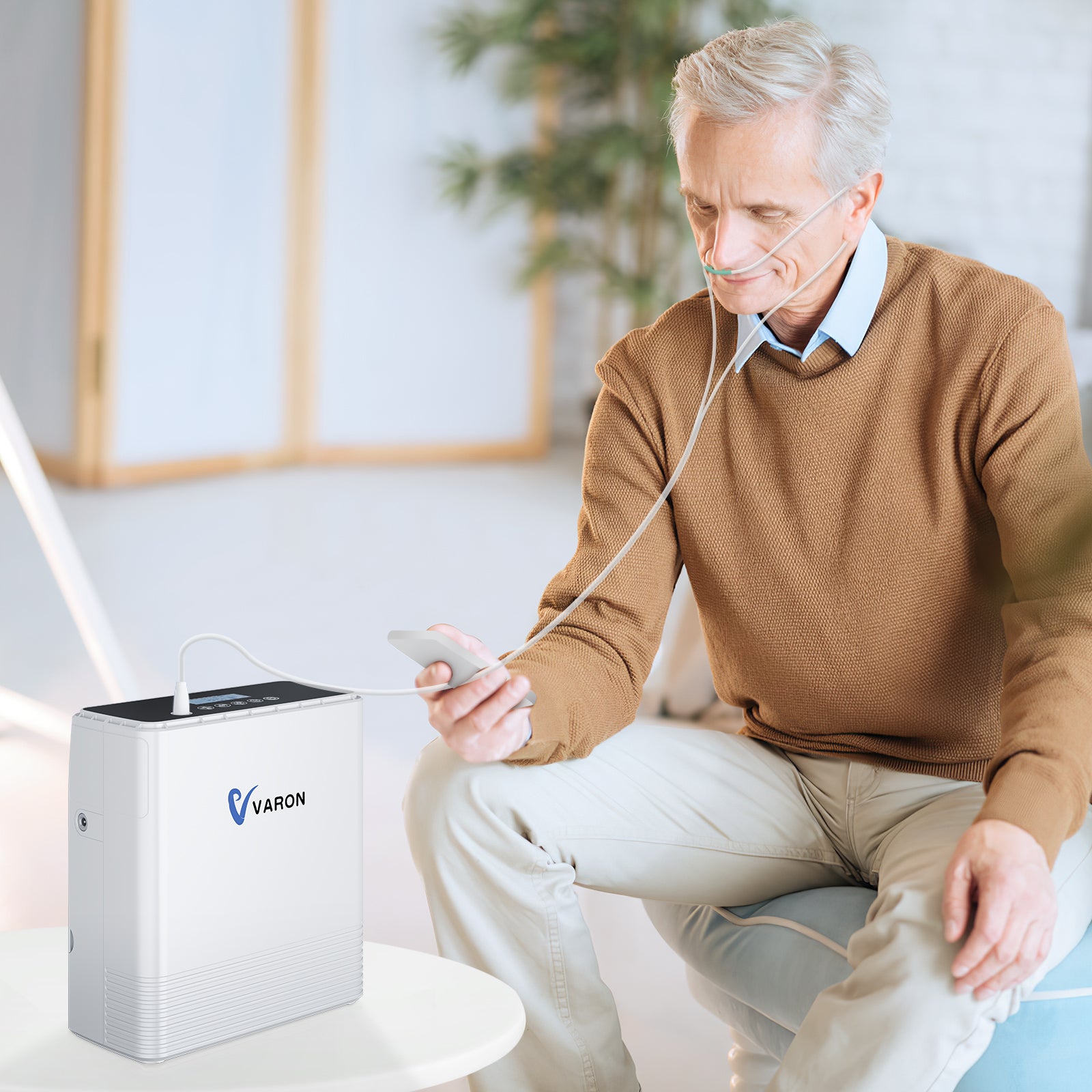 Concentrador de oxígeno portátil de flujo continuo VARON VP-6, adecuado para personas mayores, fácil de operar