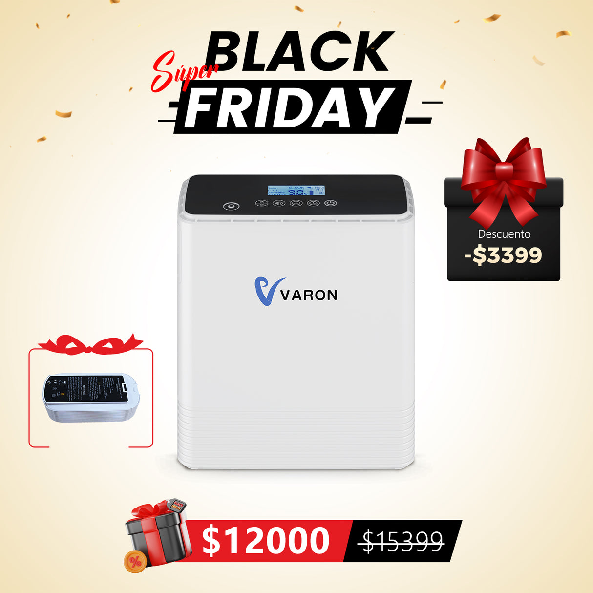 Concentrador de oxígeno portátil continuo VARON VP-6 | Caudal de  1-6 niveles (ajustable)